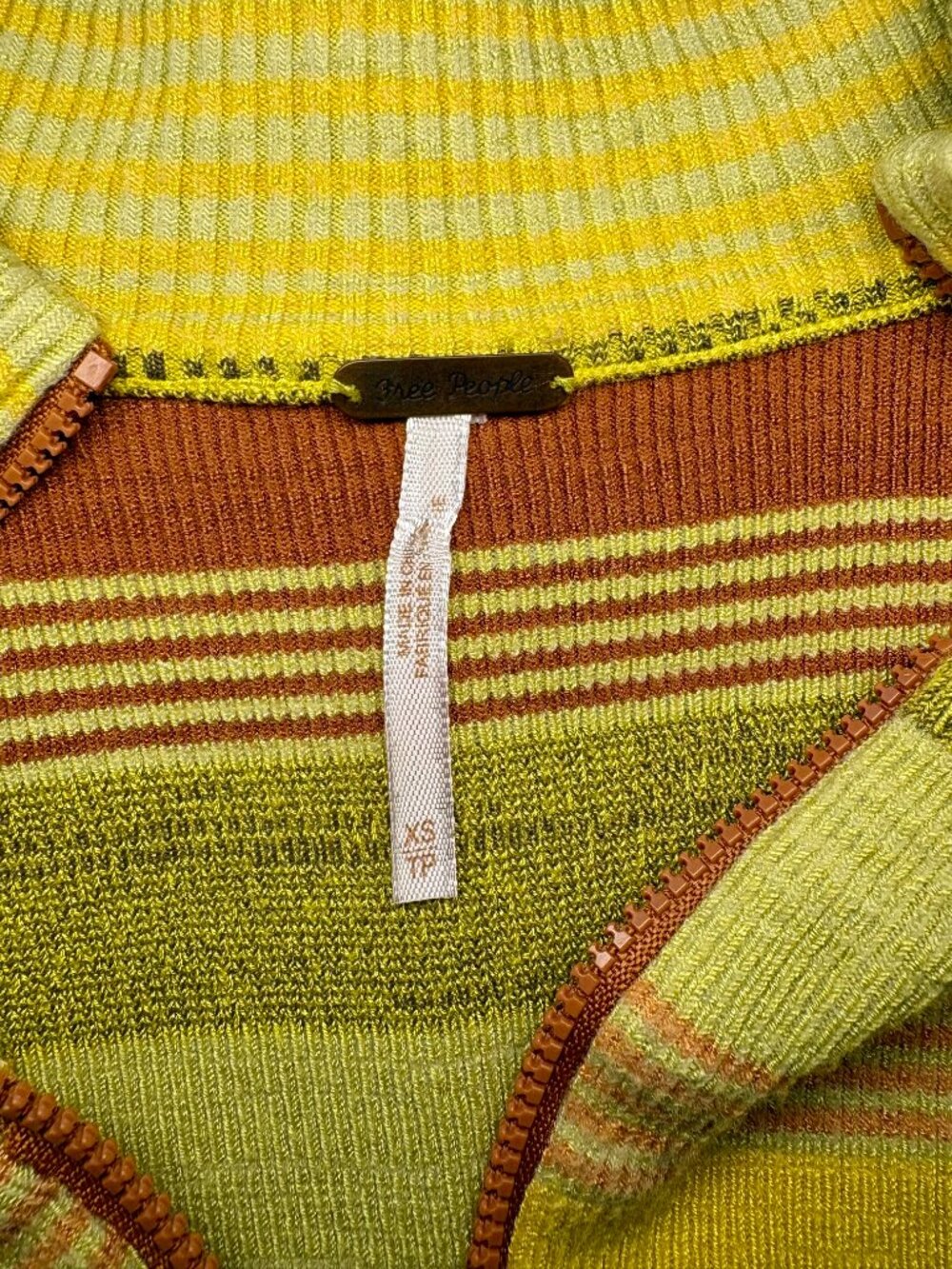 Free People Rip Tide Striped Mock Neck 1/4 Zip Crop Sweater - XS - Picture 6 of 8